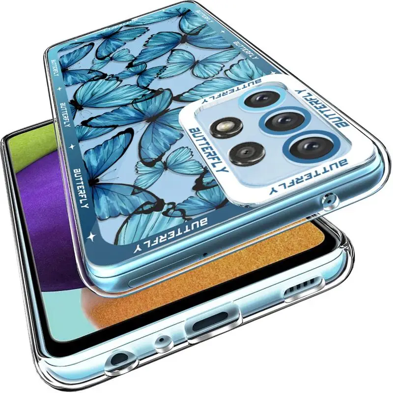 Art Beautiful Butterfly Phone Case for Samsung Galaxy A14 A13 A15 A23 4G A34 A33 A53 A25 A24 A54 A73 A35 A55 5G Clear Soft Cover