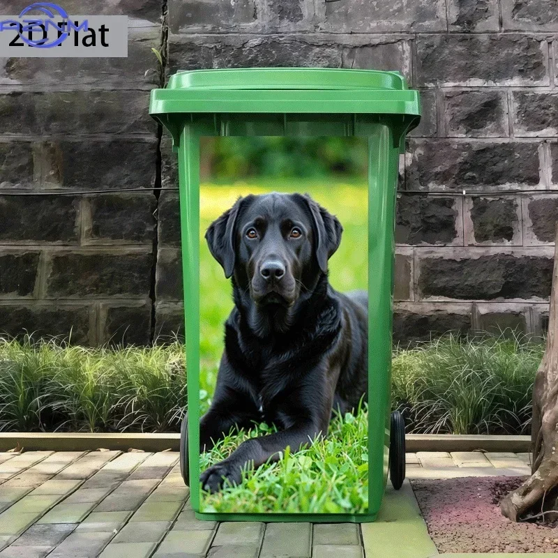 2D 1PCTrash Can Sticker Black Dog Lying on Grass Theme Design Wall Sticker Decorative Wallpaper Self-Adhesive Kitchen Trash Ca