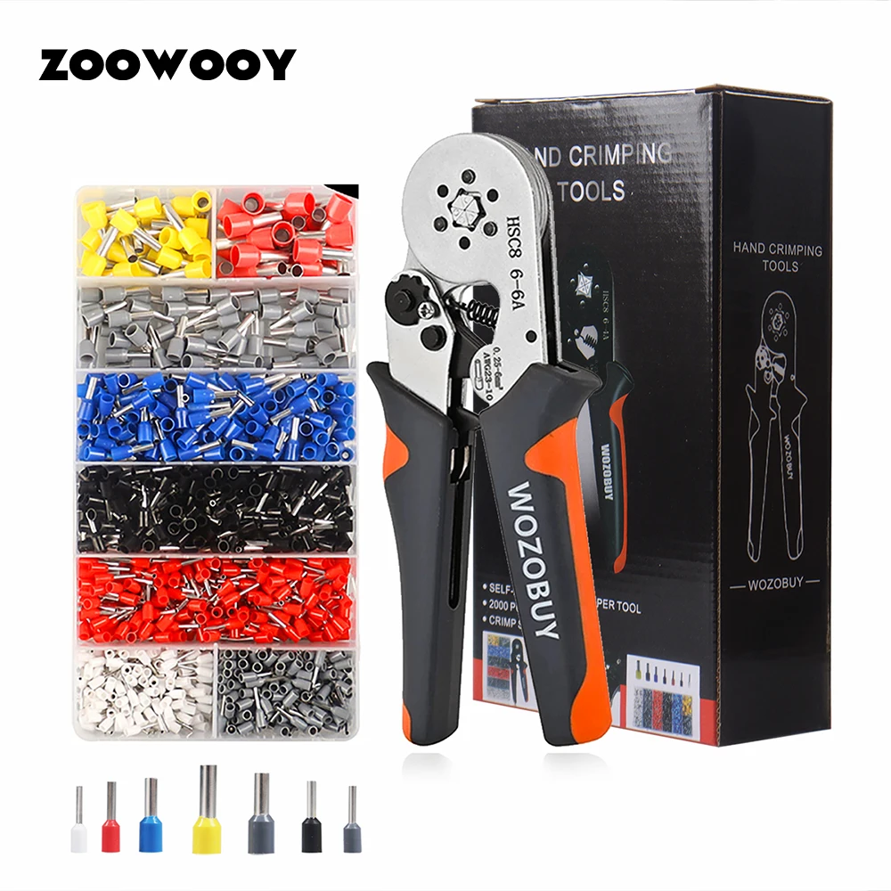 Ferrule Crimping Tool Kit with Ferrules Terminals, WOZOBUY Self-adjustable Ratchet Wire Crimper for Electrical Wire Connectors