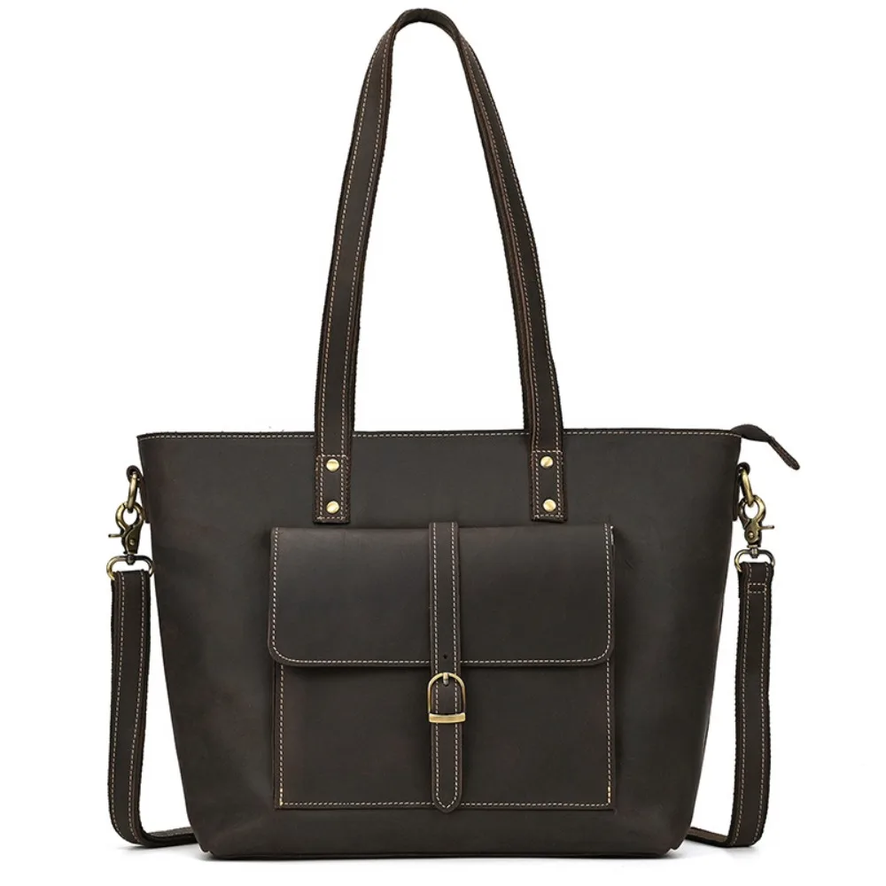 حقيبة يد نسائية ريترو متعددة الاستخدامات للرجال من الجلد كتف كروس موضة عالية سعة كبيرة حقيبة حمل للكمبيوتر محمولة #6