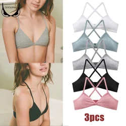 ZXYOUPING 3PCS Unlined Bra Sports V Triangle Cup Cross Sexy Underwear Bra for Woman Set Non Wire Back Cotton Lingerie Set