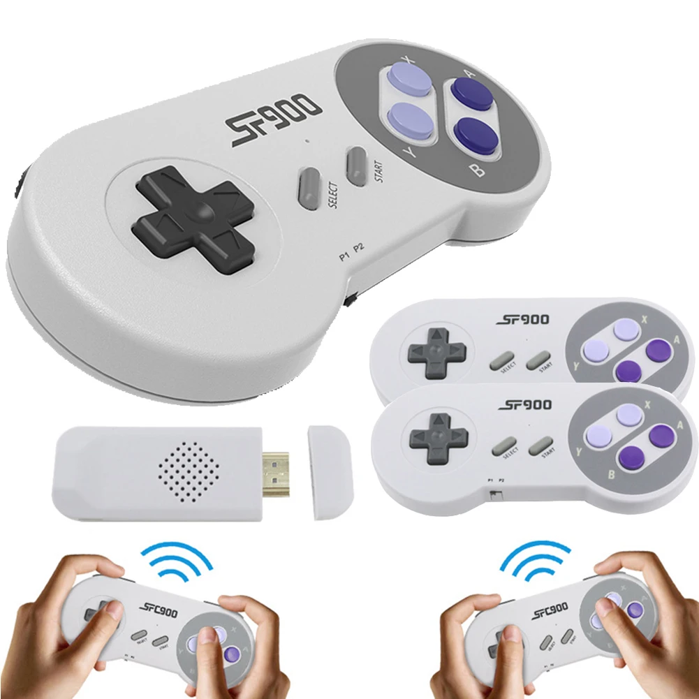 

SF900 Retro Game Console 2.4G Wireless Receiver Video Game Console for Super Nintendo SNES NES with 2 Game Controllers Gamepad