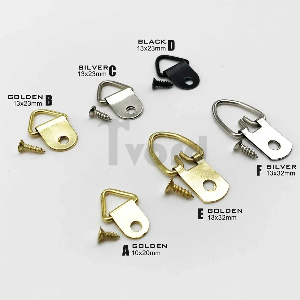 25Pcs Triangle Golden Silver Black D-Ring Hanging Oil Painting Mirror Picture Frame Hanger Art Work Photo Wall Hook With Screw
