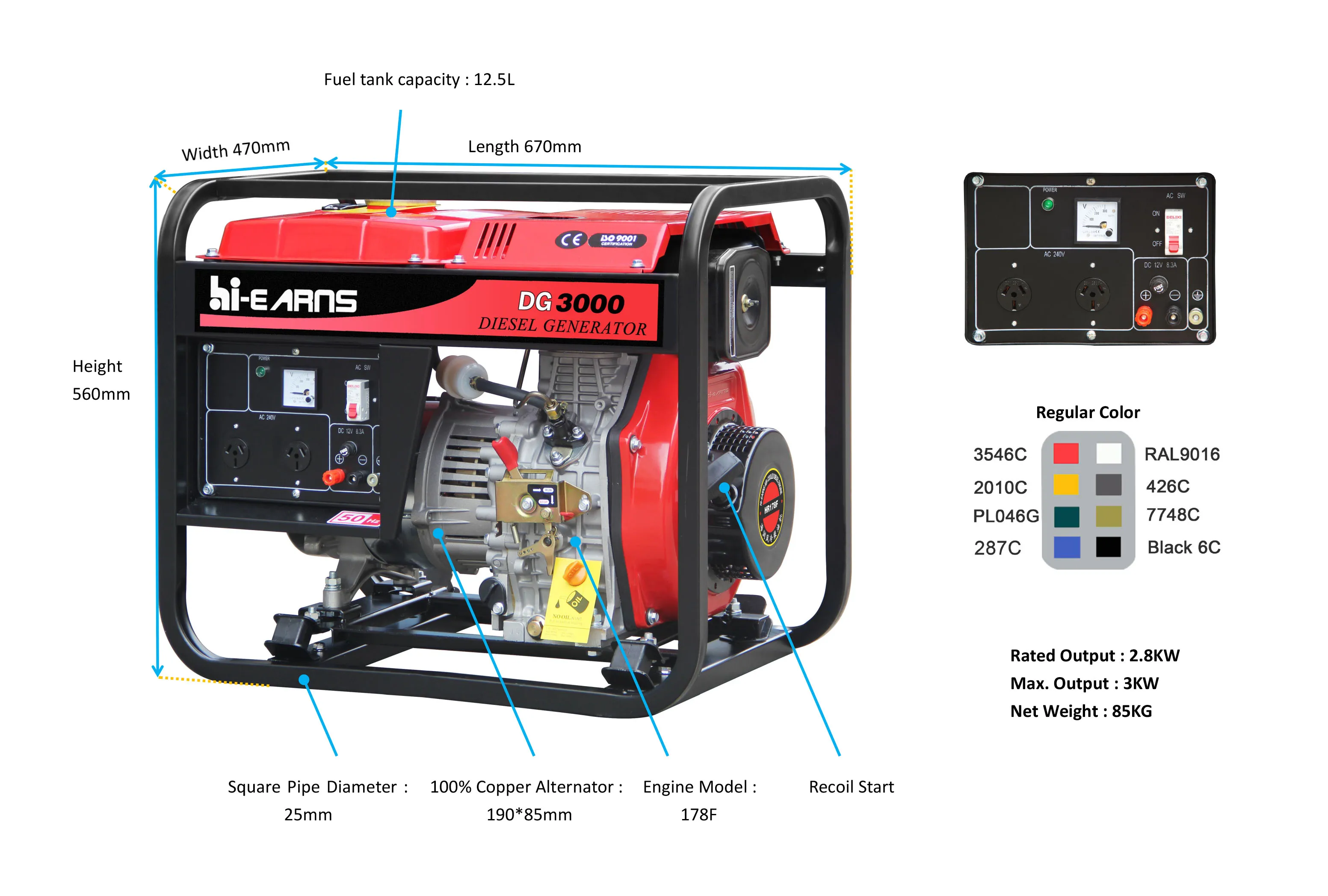 Open type 3kva generator fuel consumption DG3000E with wheels