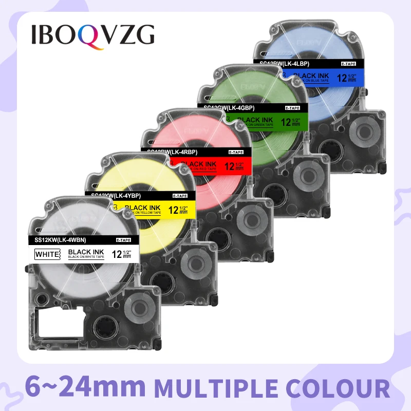 6mm/9mm/12mm/18mm/24mm Label Tape Compatible For Kingjim EPSON Label Printer LW-300 LW-400 LW-600P LW-700 LC-4WBN LK-4WBN