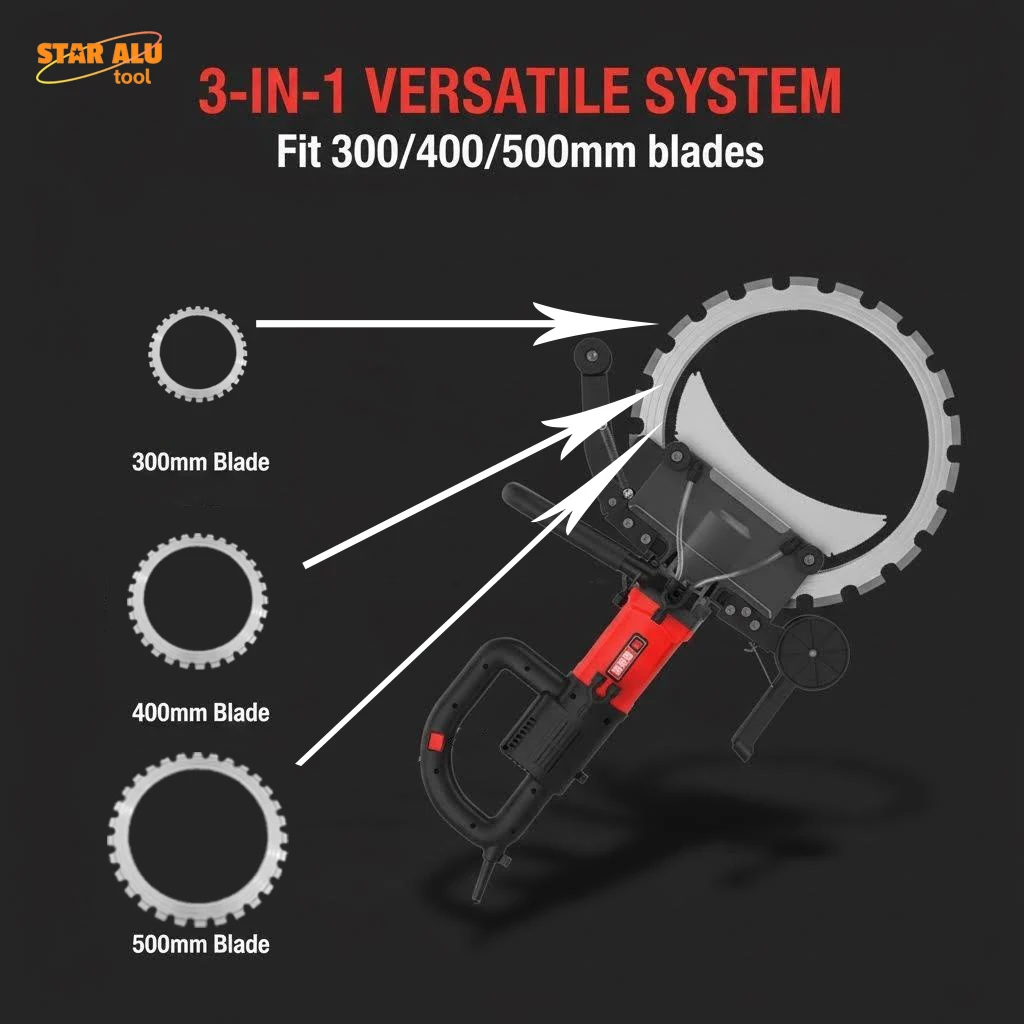 Sega Circolare per Cemento Armato 3-in-1, Taglierina Versatile Compatibile con Lame Diamantate da 300/400/500mm 12/16/20' per Taglio Muri in Pietra