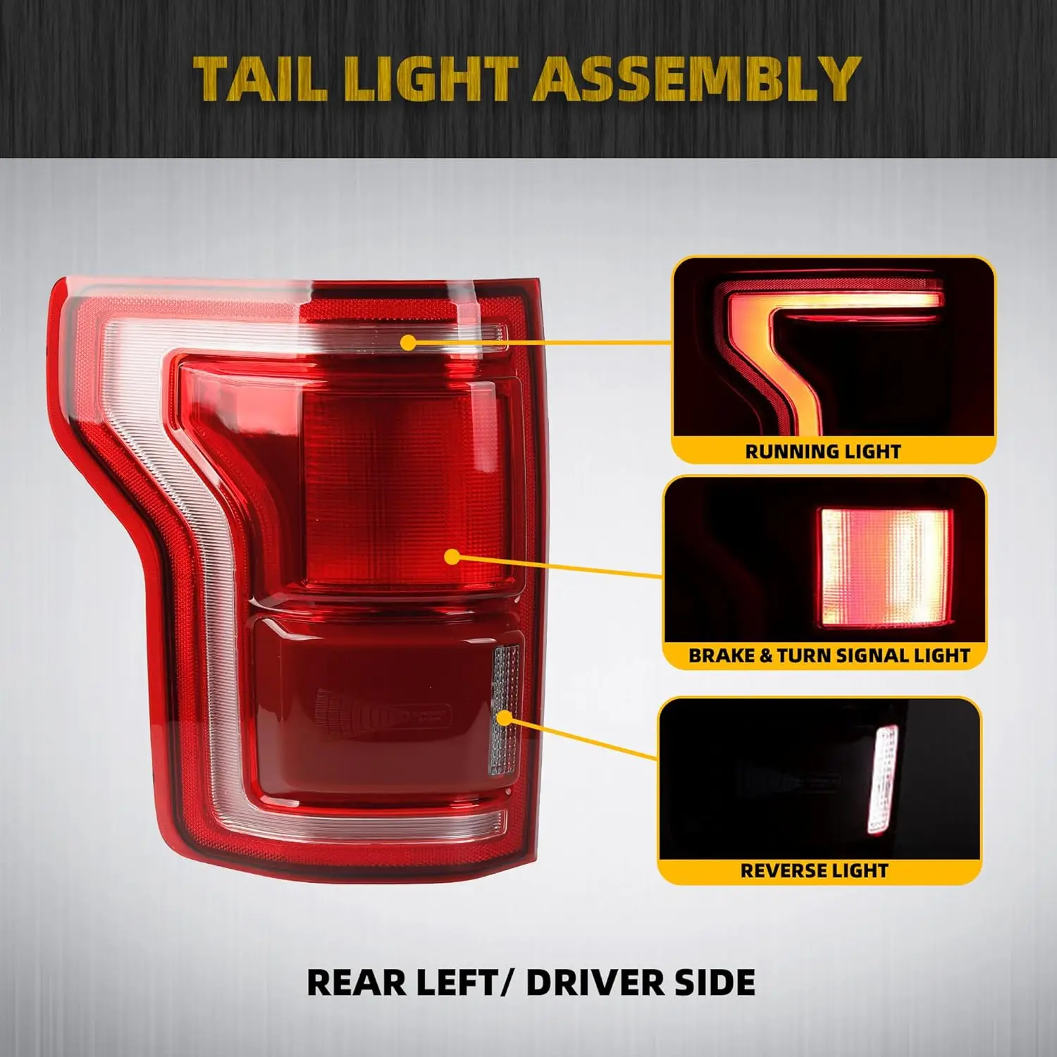 Montagem traseira da luz traseira do lado esquerdo, pontos cegos para 2015-2017 Ford F-150 W, módulo não incluído, FL3Z-13405-D, FL3Z-13405-F, FL3Z