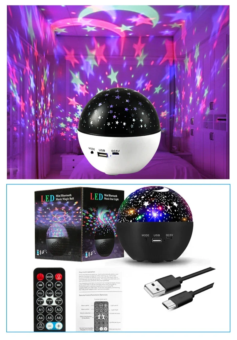 2025 New Starlit Sky Projection Lamp Bluetooth Speaker Voice Control Night Light LED Bedroom Gift Cartoon Small Table Lamp