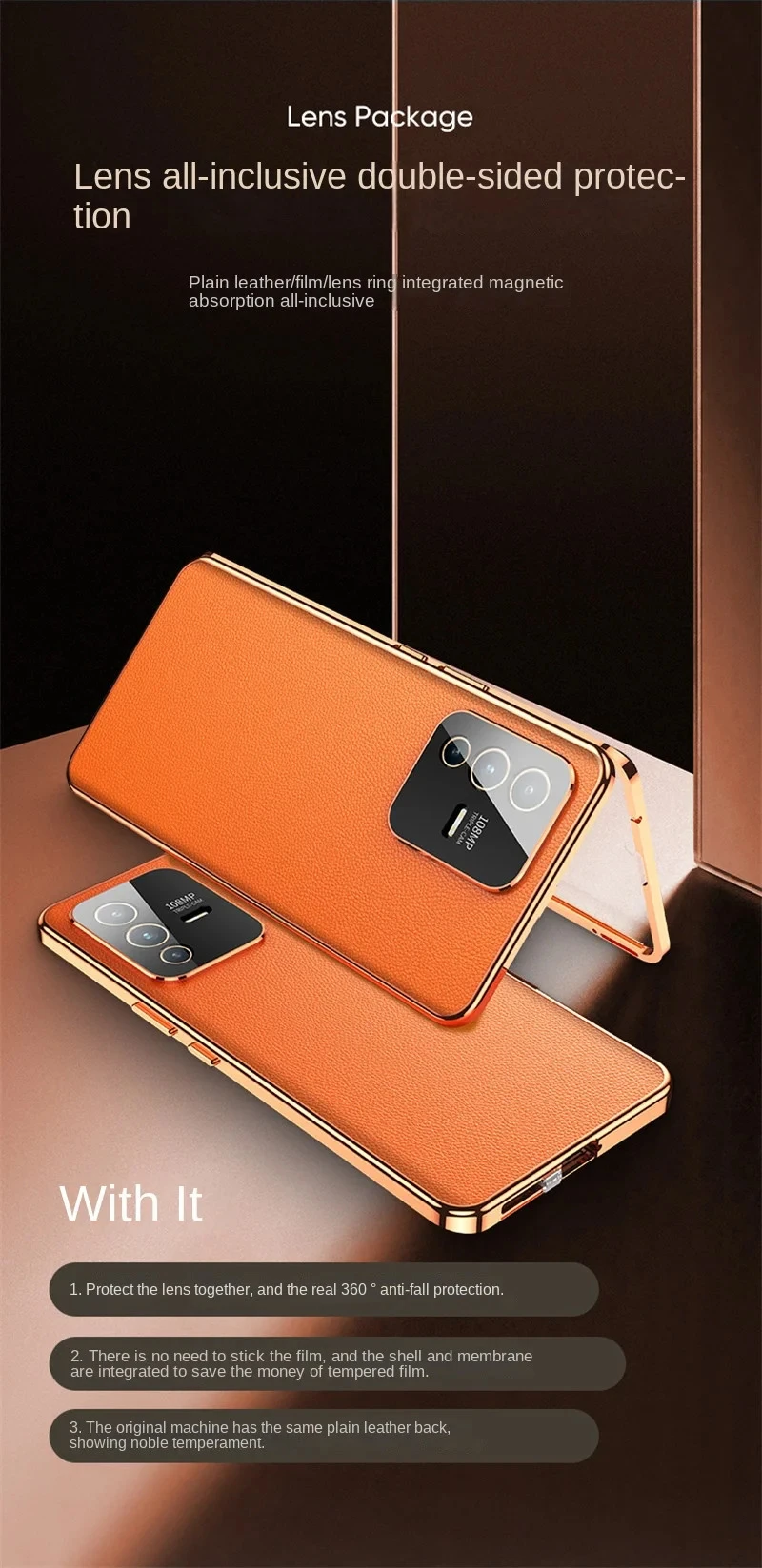 Vivo V23 VivoV23 5G V2130 Case 360 Full Protection Clear Front Glass Case with Back PU Leather Hard Cover for Vivo V23 5G V2130