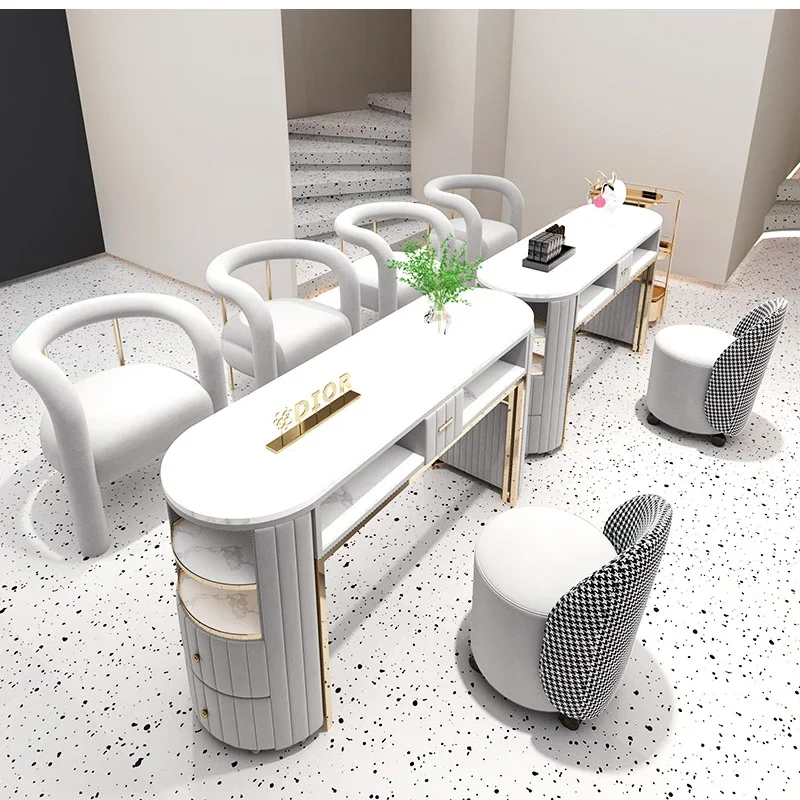 Marble Modern Nail Professionals Tables Slate White Manicure Tables Makeup Manikür Masası Beauty Salon Design Furniture