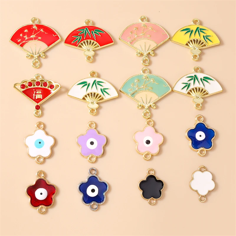 20 Stück Niedliche Bunte Emaille-Blumen-Fan-Anhänger Verbinder für Schmuckherstellung Armbänder Halsketten DIY Handgemachtes Kunsthandwerk Zubehör – Detail 1