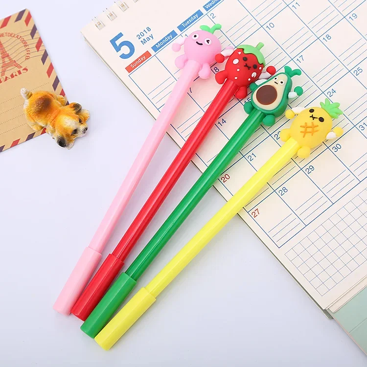 A 50PCS Cute Fruit Neutral Pen, Creative Silicone Head Stationery Student Silicone Head Neutral Pen Signature Pen