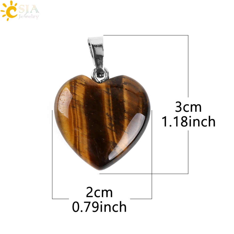 CSJA Heart Crystals Natural Stone Necklaces  Pendants Women Carnelian Pink Quartz Clear Amethysts Crystal Healing Necklace E594