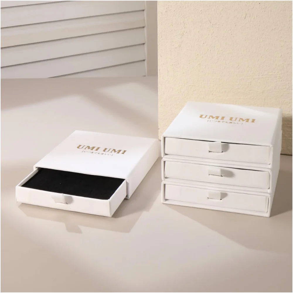

Jewelry Box Paper Drawer Boxes Personalized Logo Slide Earrings Necklace Packaging Storage Case Wedding Gift Bag