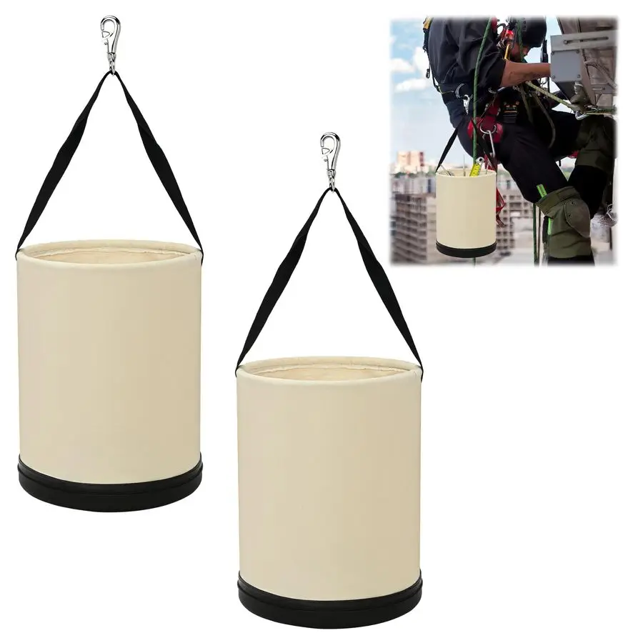 

Utility Canvas Tool Bucket, 15 x 12 All Purpose Canvas Bucket Bag for Lineman, Truck Tool Organizer with Bottom amp Metal Hook f