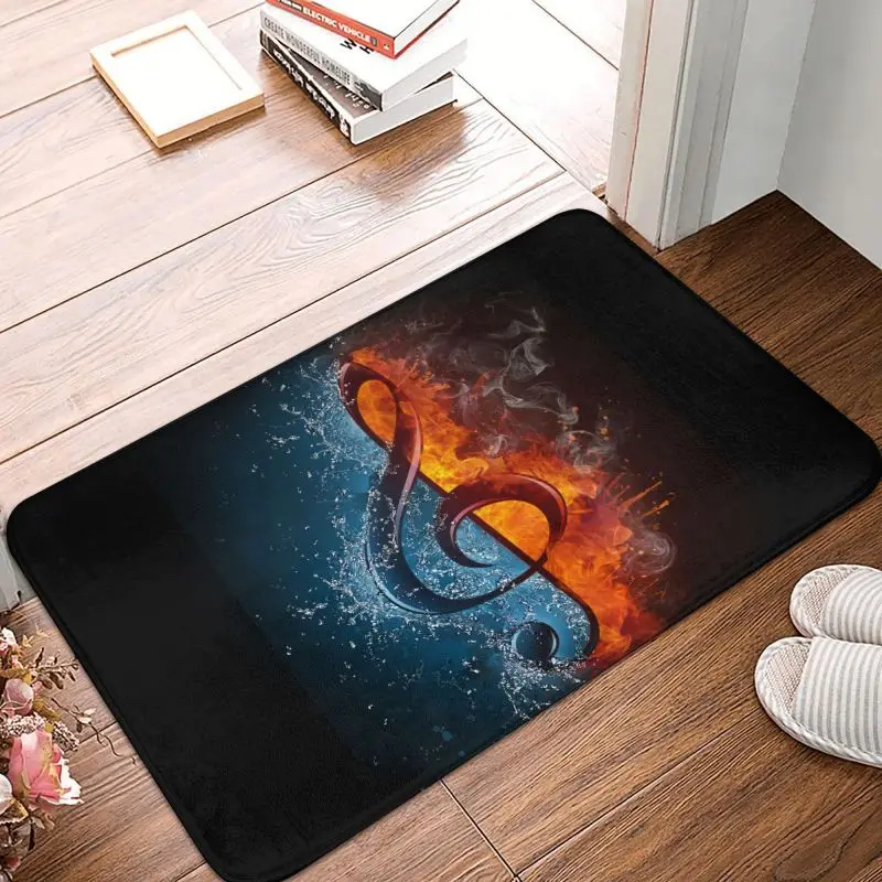 Custom Music Notes In Fire And Water Doormat Non-Slip Entrance Kitchen Bathroom Door Floor Mats Bedroom Balcony Carpet Rug