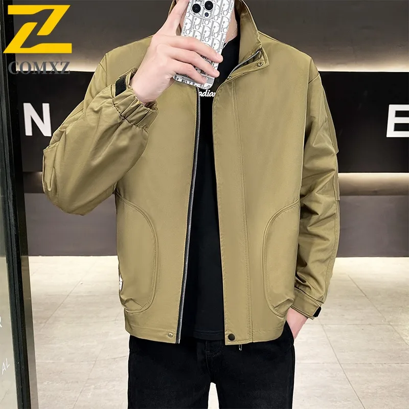 

COMXZ 2025 Мужская куртка, осенняя повседневная рабочая одежда, стиль, большой размер, свободная посадка, простое универсальное модное пальто, экспорт, модное