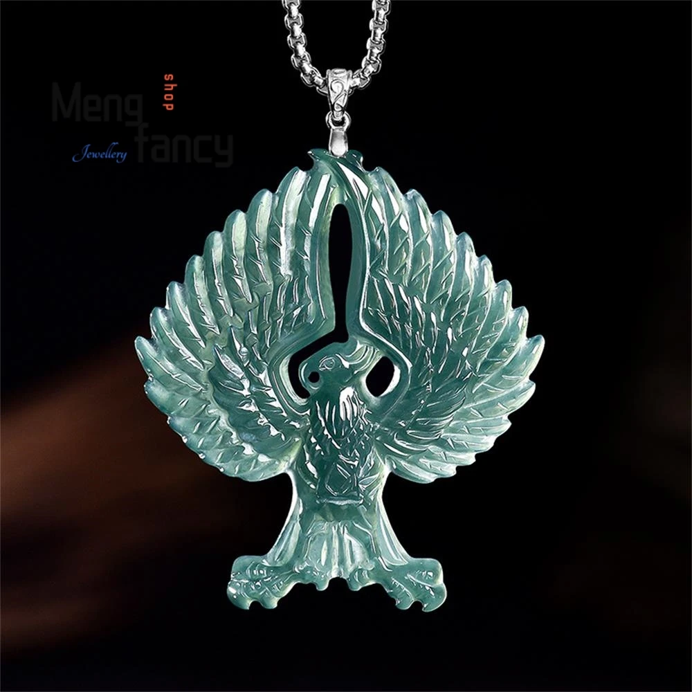High-grade Natural A-grade Jadeite Blue Water Freedom Eagle Ice Seed Jade Pendant Exquisite Fashion Jewelry Couple Holiday Gift