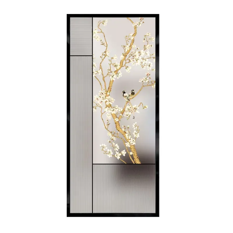 Modern stainless steel living room screen partition wall shields bedroom entrance entrance frosted glass light luxury