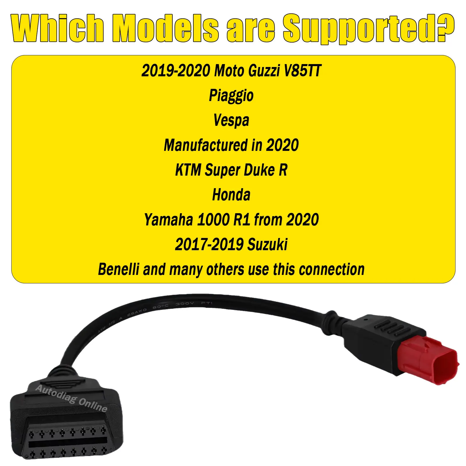 For HONDA 4/6 Pin Motorcycle OBD2 Connector Cable for Benelli/Suzuki/KTM/MOTO GUZZI/Vespa/Yamaha/Piaggio OBD2 Diagnostic Cable
