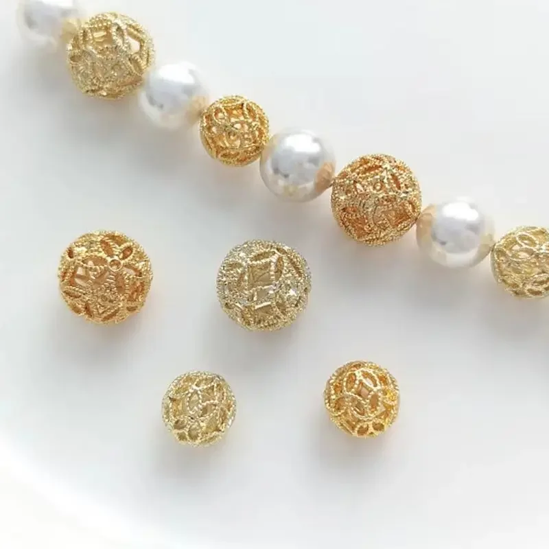 

14K Light Gold Hollow Flower Ball Rust Ball Bead Flower-shaped Hanging Beads Handmade Diy Pearl Bracelet Earrings Accessories