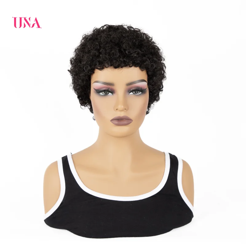 UNA Short Human Hair Wigs Non-Remy Human Hair Wigs 120% Density  Curl Human Hair Afro Wigs For Full Machine Made Wigs