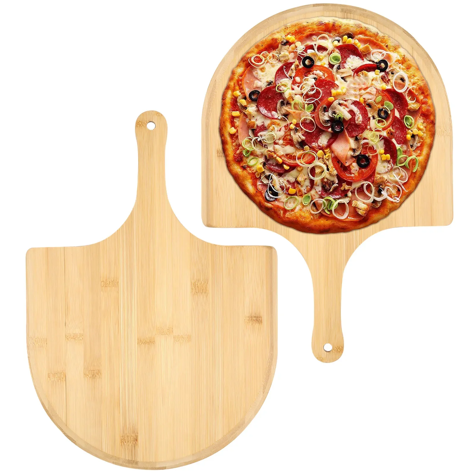 2/1Pc Pizza Peel Bamboo Pizza Spatula with Handle Cutting Board Pizza Tray Shovel for Baking Bread Cuting Fruit Vegetable Chees
