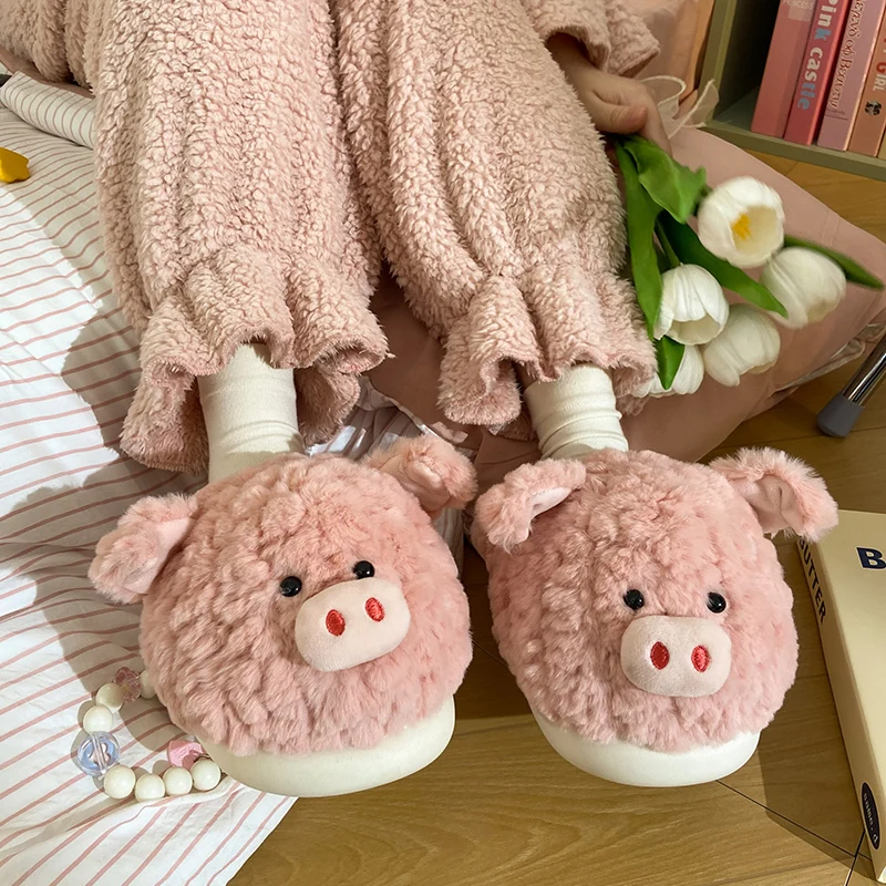 Cute Pig Cotton Slippers For Women Indoor Household 2024 Winter Slippers For Women Anti Slip Indoor Home Plush Thick Slippers