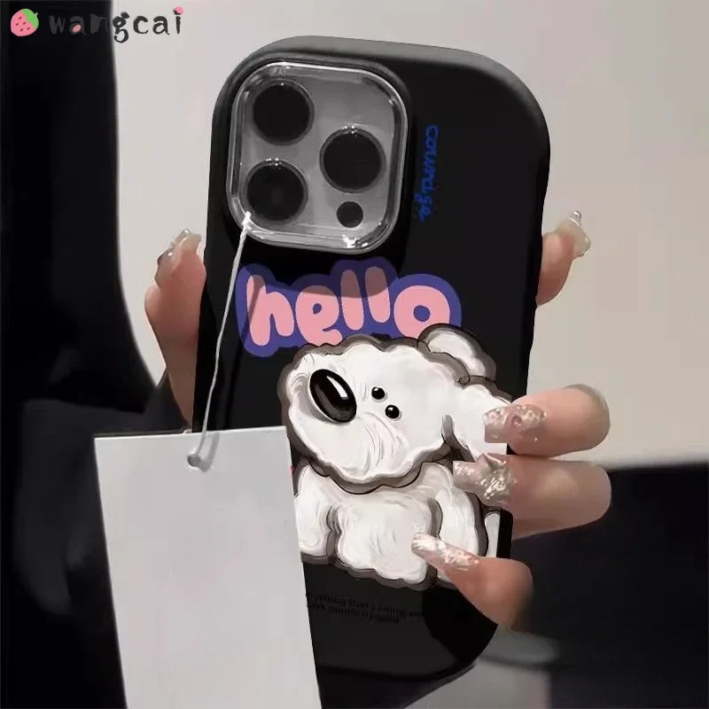 For Vivo Y20i Y20S Y20T Y20A Y12S Y12A Y11S Y17 Y12 Y11 IQOO Z8 Z8X Z9 Turbo Z9X Z7X Phone Case Cute Hello White Teddy Dog Cover