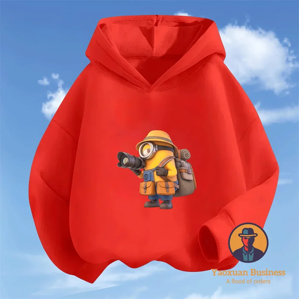 

High Quality 2-14Y Boys Girls Pure Cotton Hoodie Minions Vivid Cartoon Print Autumn Winter Hot Sale