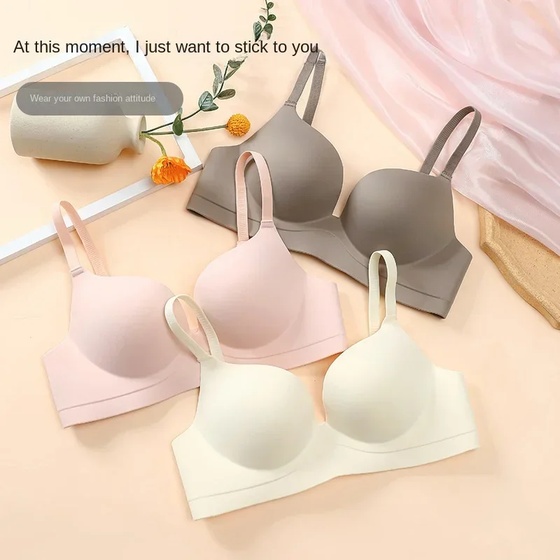 Women Gathered Seamless Lingerie Solid Small Breast Wireless Push Up Bra One Piece Thickened Comfortable Anti Sagging Invisible