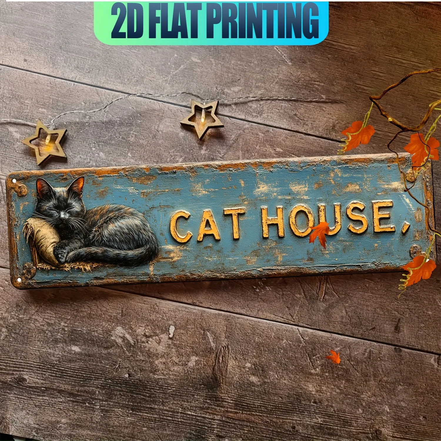 2D Flat, 1pc CAT HOUSE Wall Sign - Cat-Themed Aluminum Hanging Decoration with UV-Resistant Outdoor/ Use Suitable for Farmhouse view 5