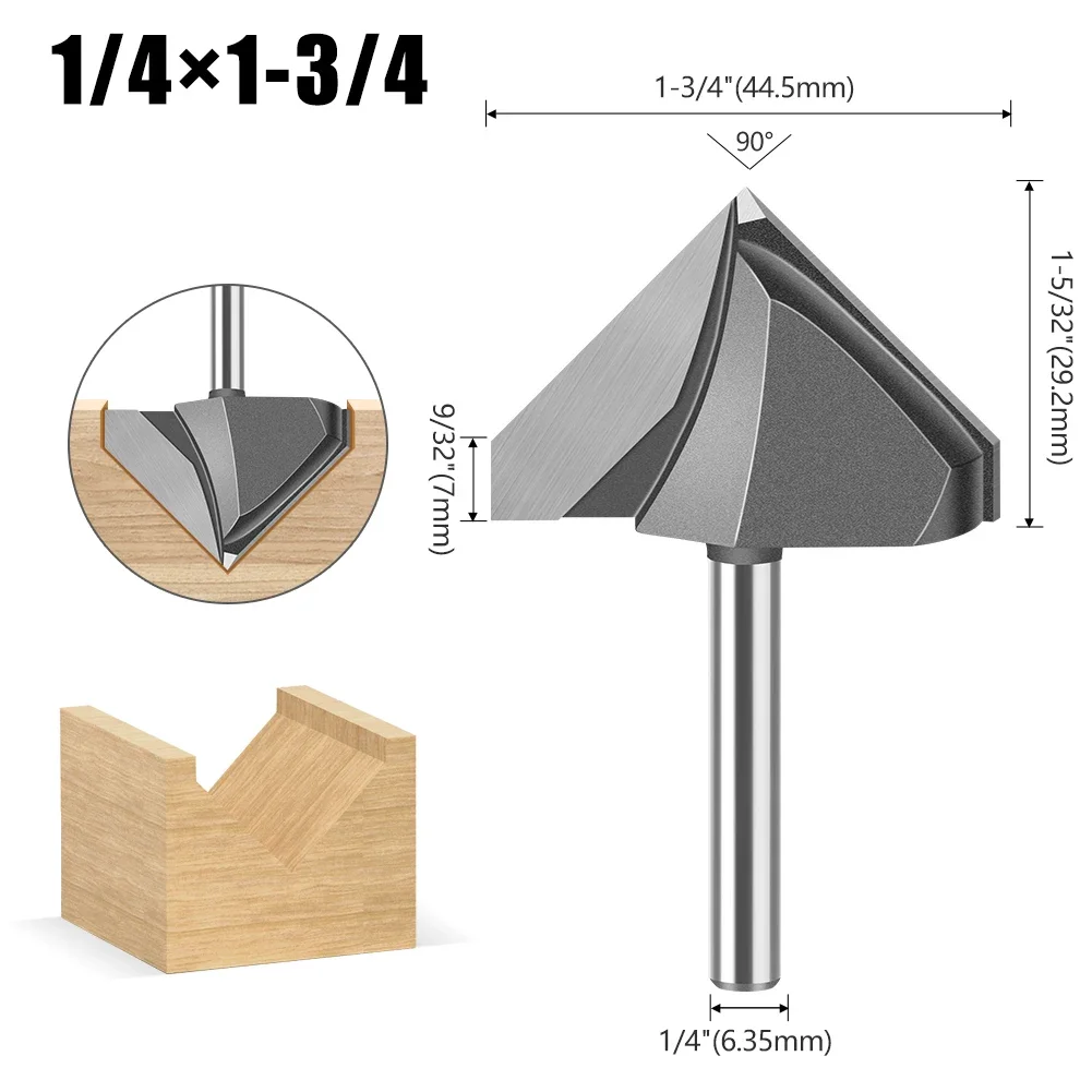 1 Stück 6 mm 1/4" Schaft 90-Grad-V-Fräser Holzbearbeitung Fräser Fräsmaschinenfräser Wandfräser Holzbearbeitungswerkzeuge – Detail 7