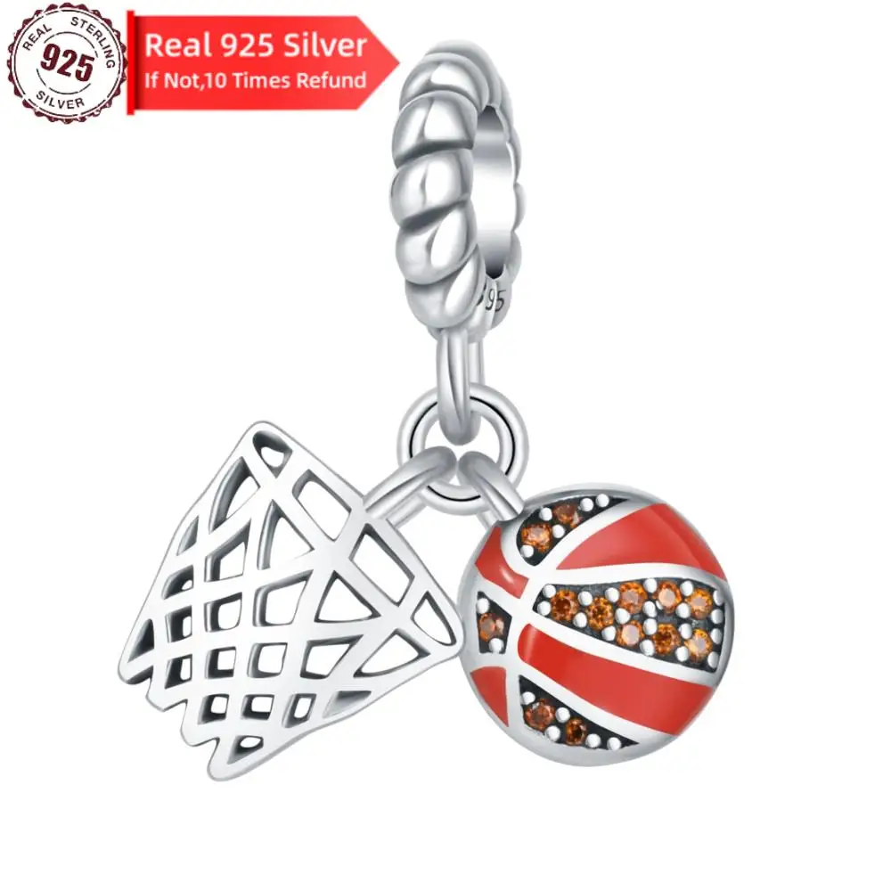 

Горячий стиль, 100% настоящее серебро 925, подвеска в виде баскетбольного мяча, бусины, подходят для оригинальных браслетов, подвески, женские ювелирные изделия, подарки