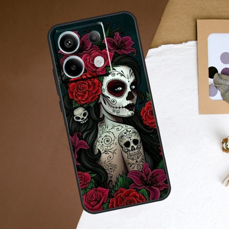 Catrina Beautiful Rose Girl Skull Case For Redmi Note 11 12 13 Pro Plus 9 10 10S 11S 12S Redmi 12 9C 10C 12C 13C Back Cover image 3