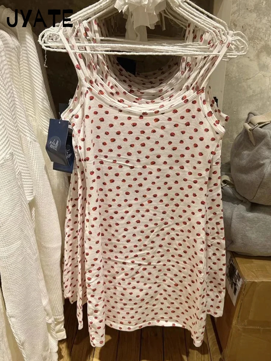 Mini abito sottile con stampa dolce fragola Donna Estate New Street Stile preppy Abiti senza maniche in cotone Abiti vintage chic carini