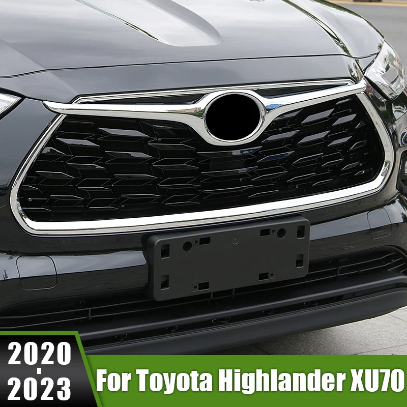 

For Toyota Highlander XU70 Kluger Hybrid 2020 2021 2022 2023 Car Front Bumper Center Grille Strip Cover Frame Logo Trim Stickers