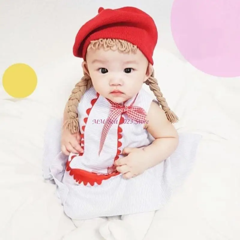 49ME شعر مستعار تأثيري قبعة قبعة قبعة ل ث/ضفائر شعر الصوف حجم عالمي لفتاة بنين زي حفلة التصوير الدعائم الشتاء #4