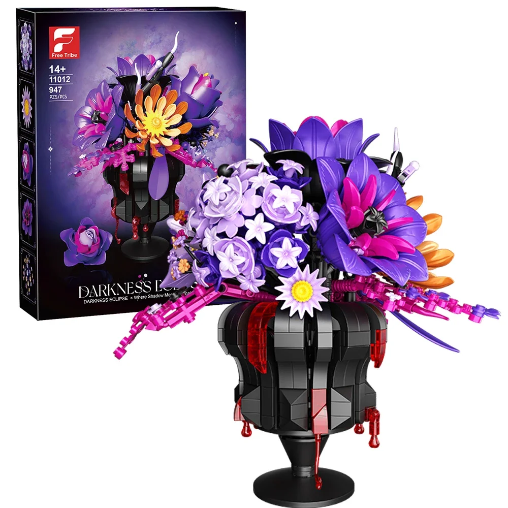 

947PCS Purple Bouquet Building Blocks Preserved Flower Vase Model Bricks Home Decorative Ornaments Kids DIY Toys Holiday Gifts
