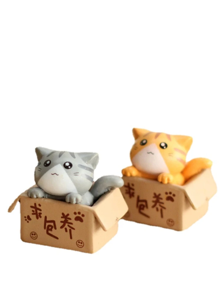1PC Kawaii Mini Cat Ornament Box Cat Kitty Model Small Statue Car Figurine Gift for Kids Accessories for Home Decor