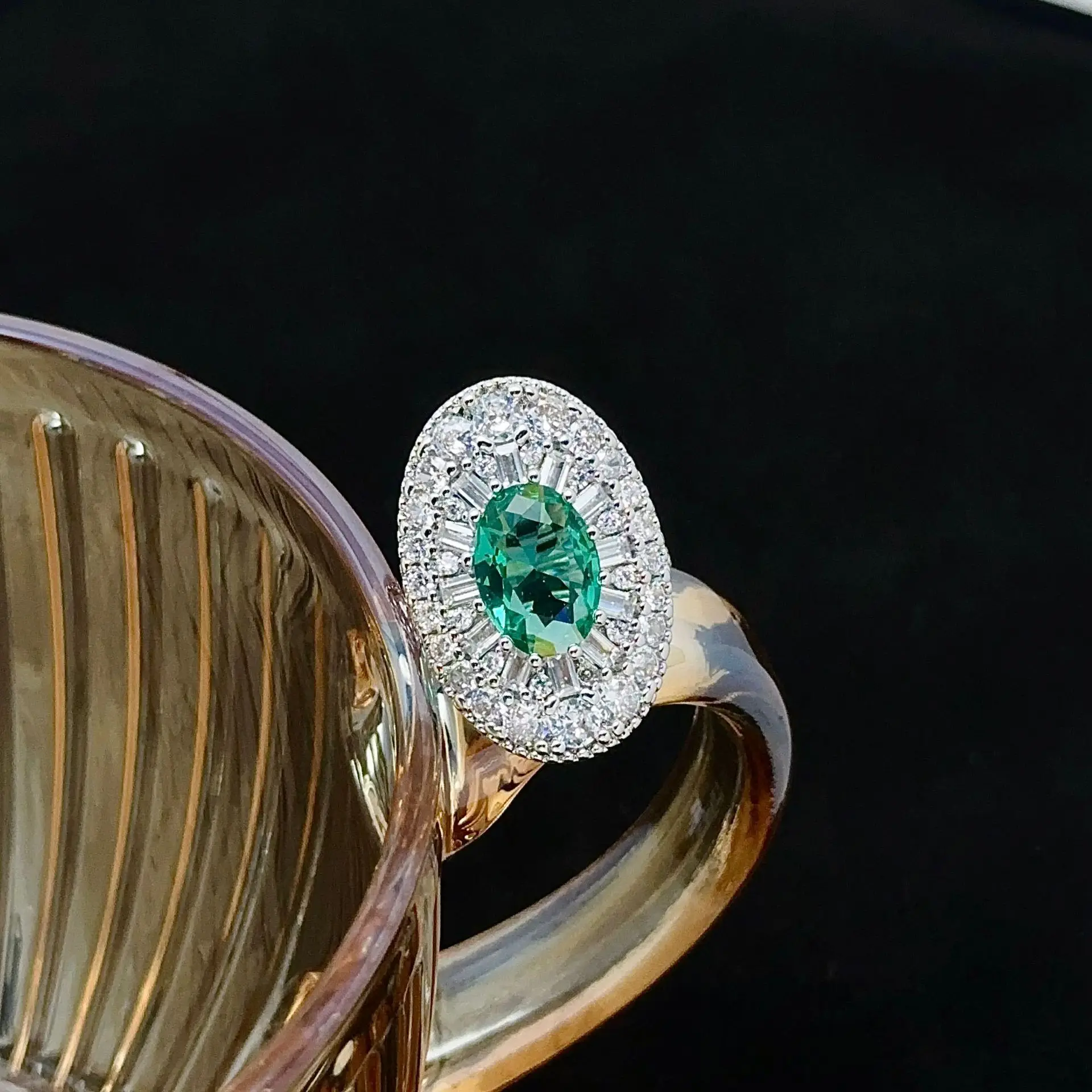 Gorgeous Double Halo Green Oval Cocktail Rings for Party