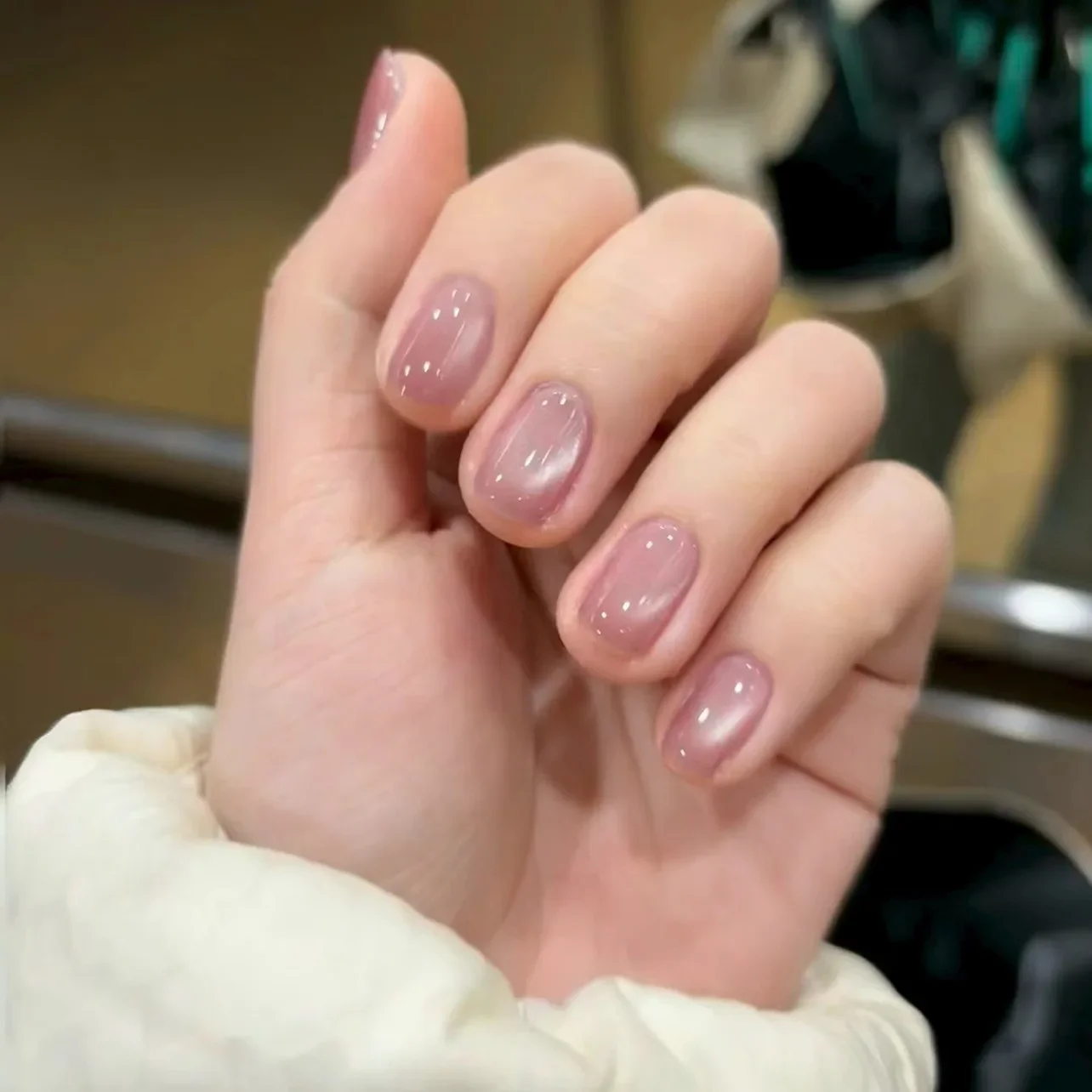 Simple Minimally Nude Cat Eye Shining Translucent Short Square DIY False Nail Gradient with Tool Press on Nail Fake Tip Wearable
