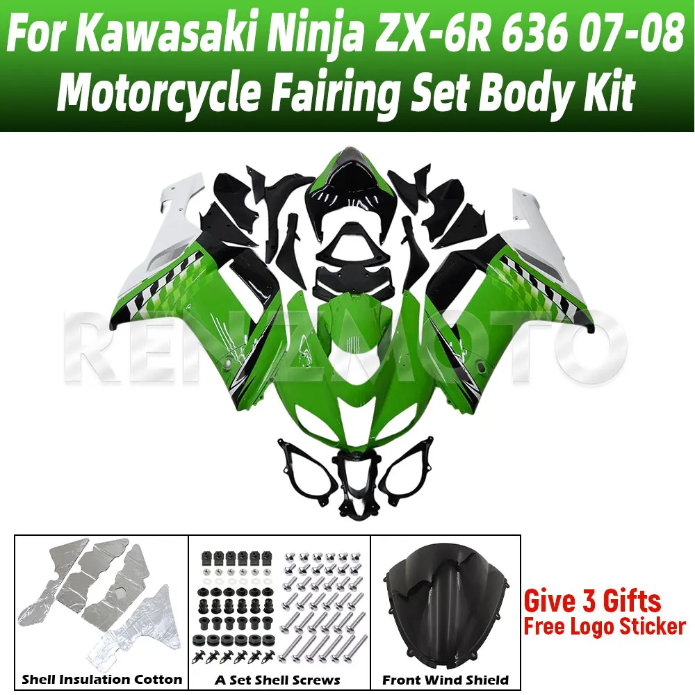 

New ABS For Kawasaki Ninja ZX-6R 636 2007-2008 Motorcycle Bike Fairings Set Body Kit Bodywork Set Shell Injection K0607-107a