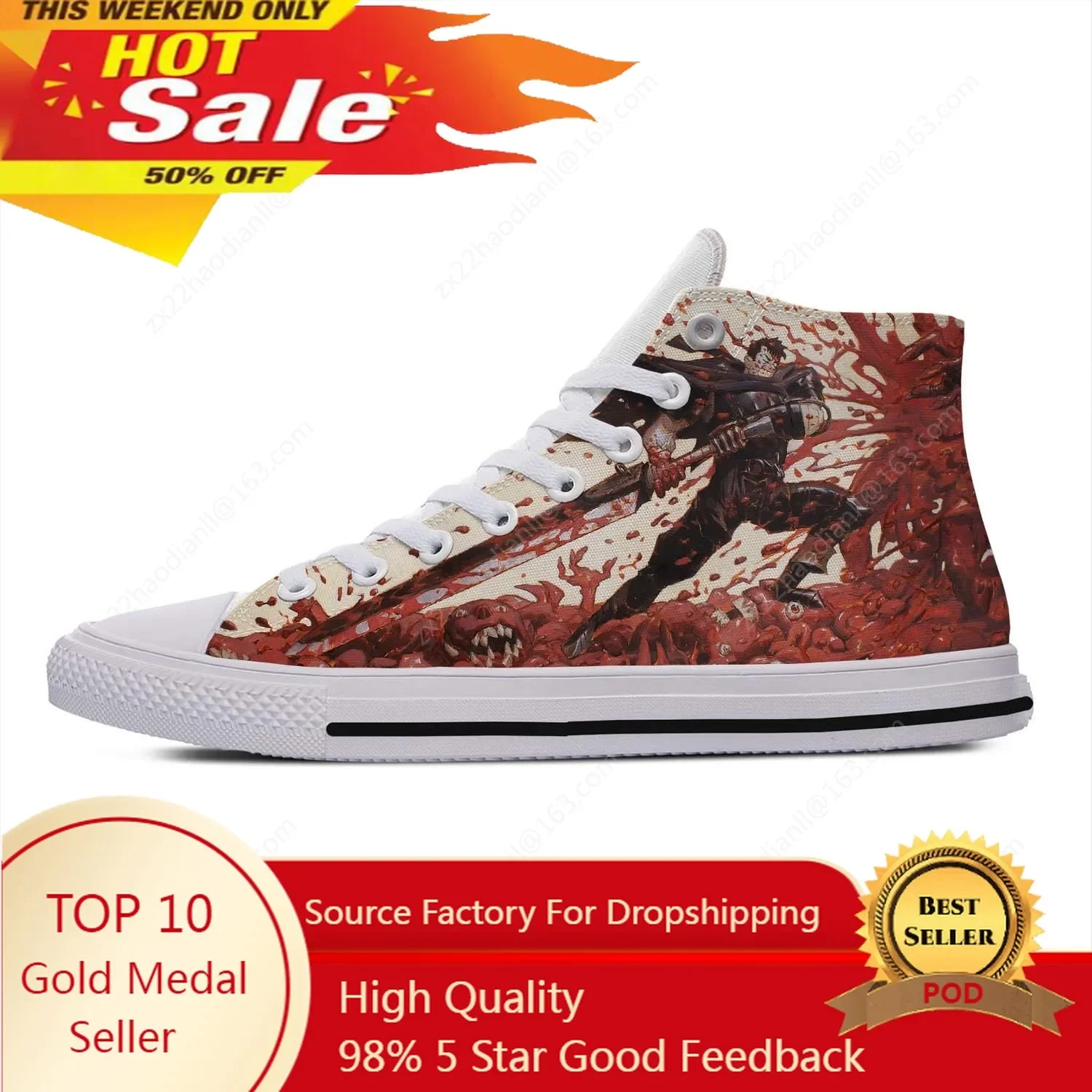 

Anime Berserk Guts High Top Sneakers Mens Womens Teenager Fashion Casual Shoes Canvas Running Shoes 3D Print Lightweight shoe