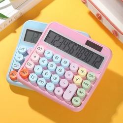 Mechanical Calculator 12 Digit Large LCD Display Big Round Button 15°Tilt Screen Cute Candy Colored Dual Power Supply Calculator
