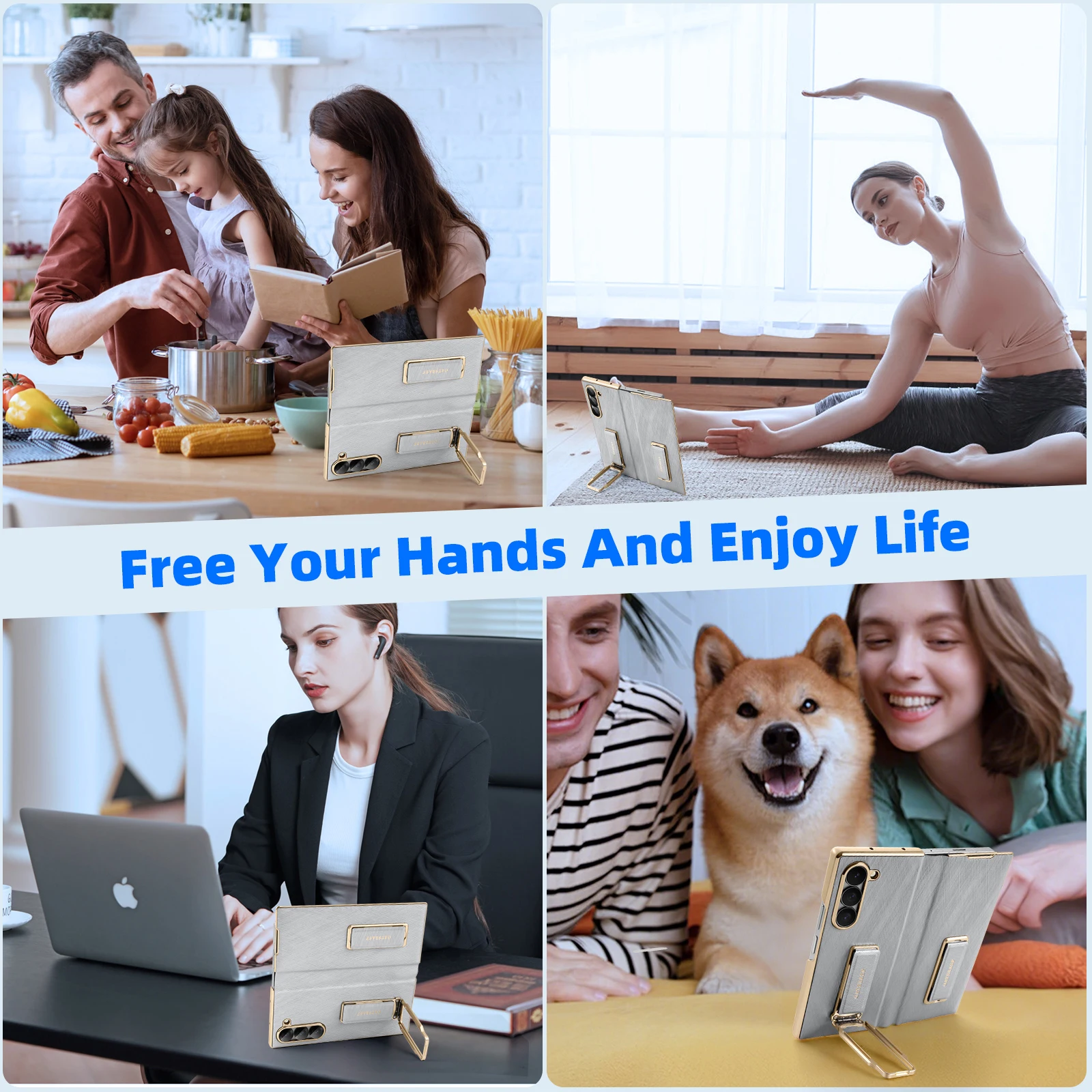 Eary for Samsung Galaxy Z Fold 8 Ultra Leather Bumper Case 360° Metal Stand Magnetic Wristband Stand Full Protective Phone Cover