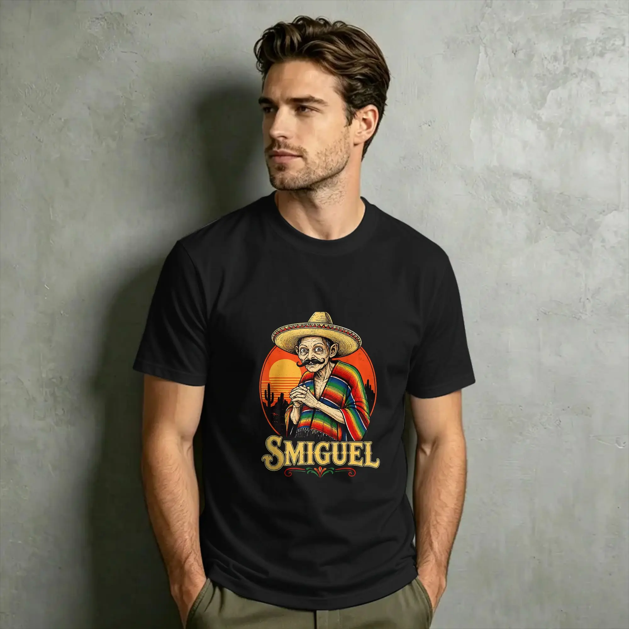 Smiguel Mexican Sombrero Mexican Culture Mashup Men T Shirts  Fun Tee Shirt  T-Shirts 100% Cotton Plus Size Clothes