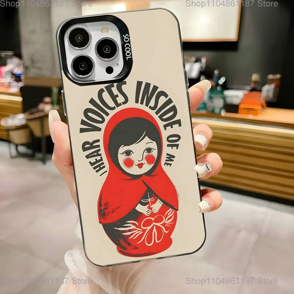 حافظة هاتف ماتريوشكا للدمى الروسية لهواتف iPhone 17,16,15,14,13,12,11,Pro,Max,Plus, Mini,XS,SE مضادة للسقوط باللون الأسود غير اللامع