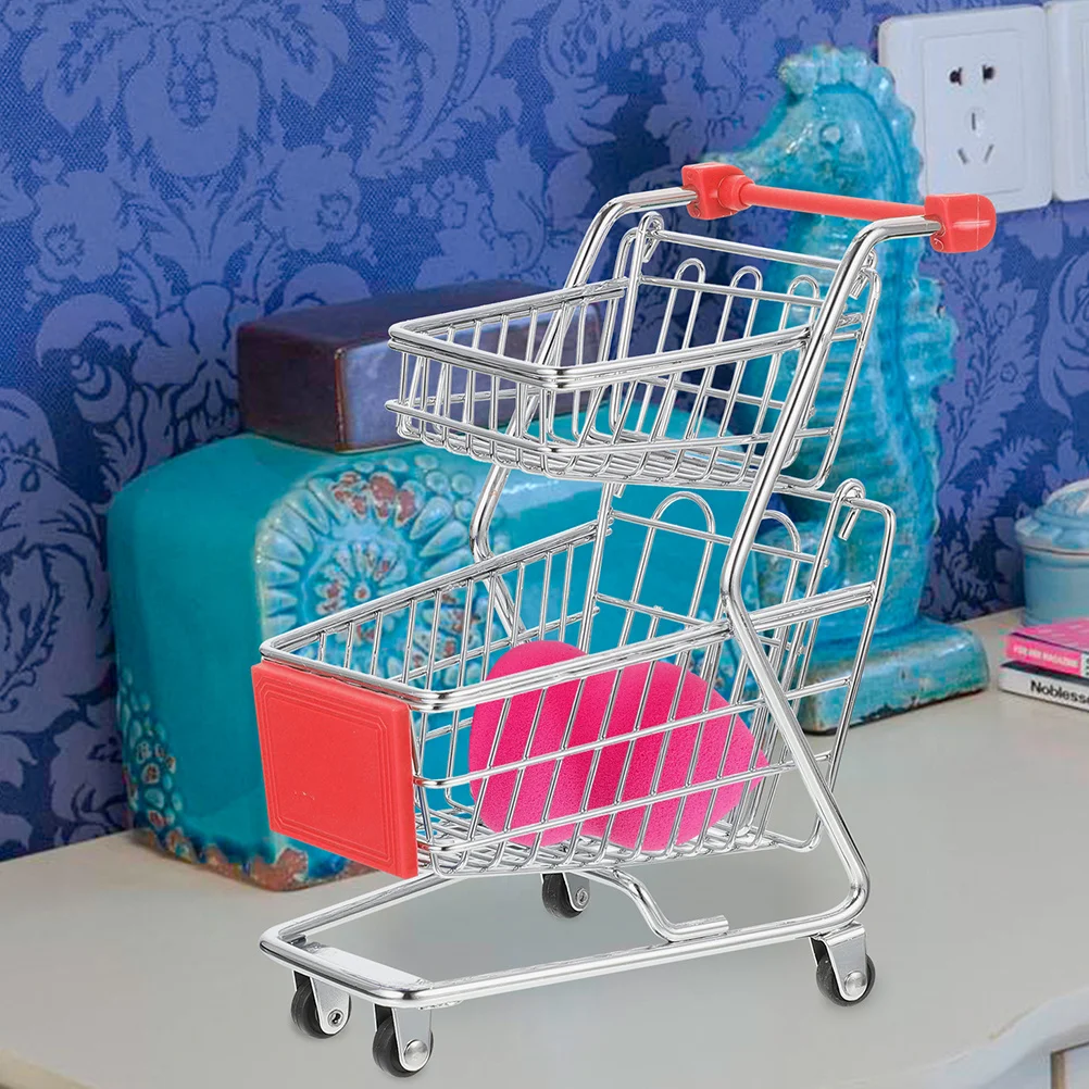 

2Pcs Mini Supermarket Cart Desktop Ornament Multi-Use Storage Container for Office Bedroom Kitchen Tabletop Organization Decor
