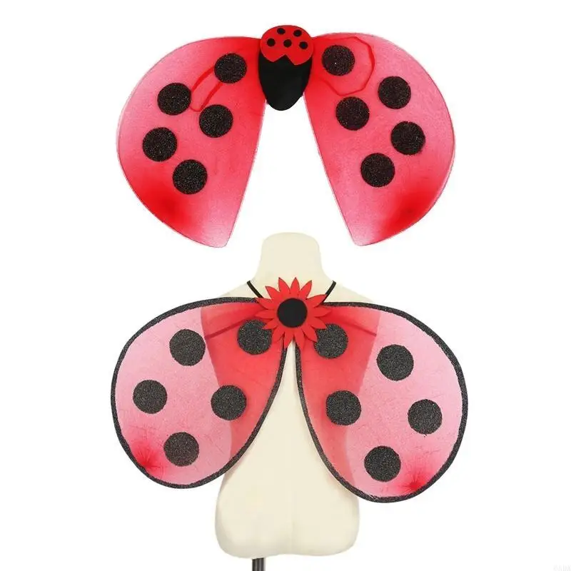Glitters Fairy Wings Insect Theme Role for Play Costumes Ladybird Performance Wi 6XDA